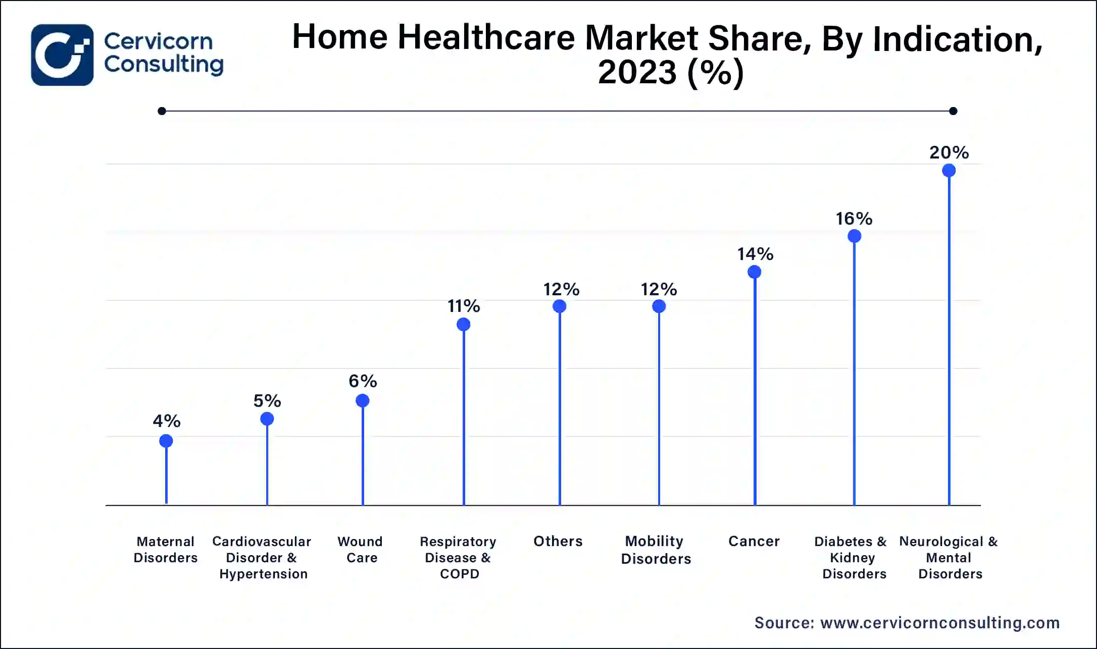 Home Healthcare Market Share, By Indication, 2023 (%)