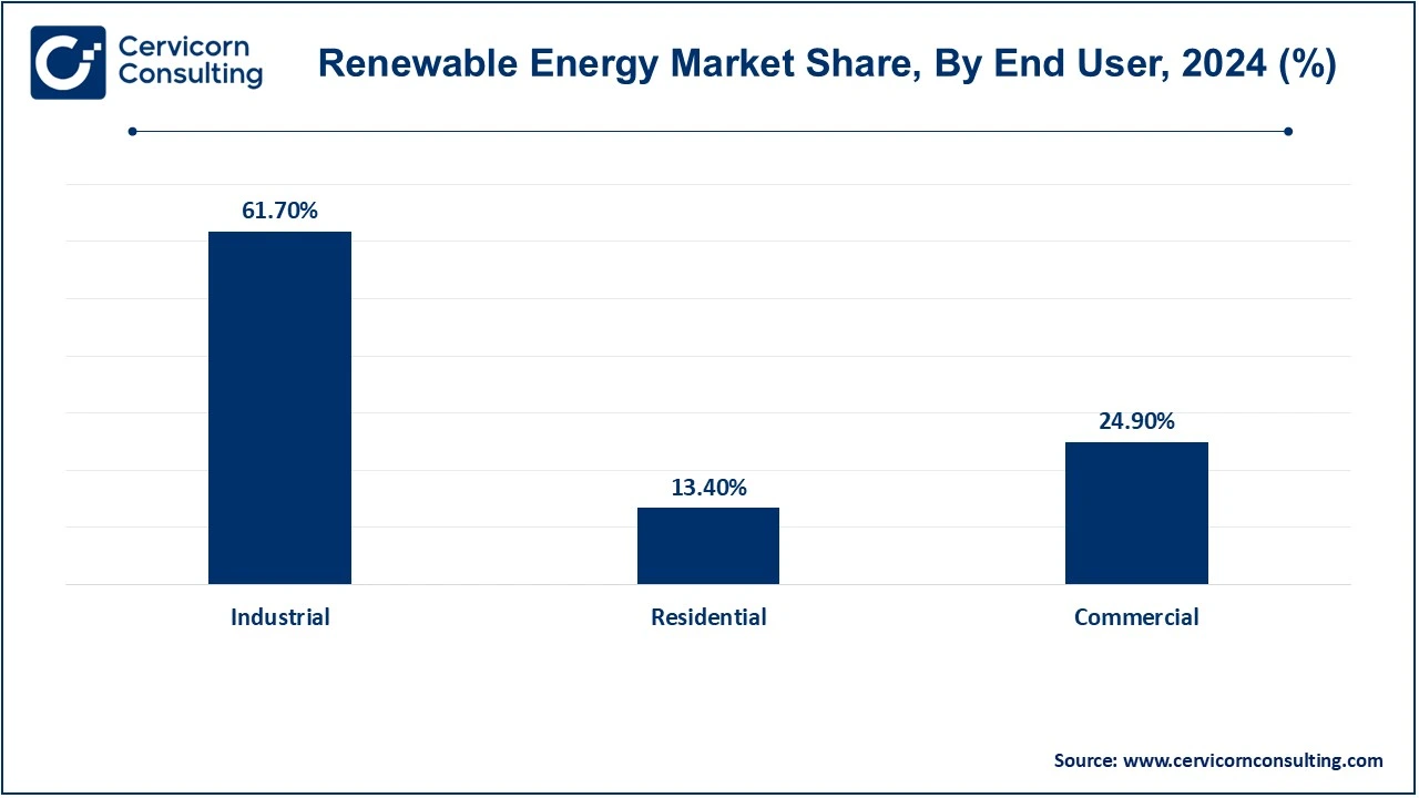 Renewable Energy Market Share, By End User, 2024 (%)