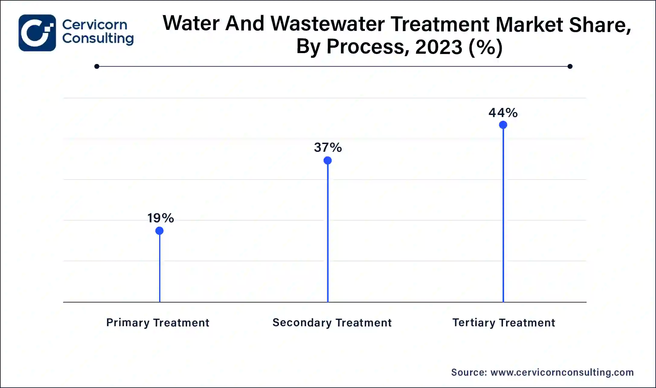 Water and Wastewater Treatment Market Share, By Process, 2023 (%)