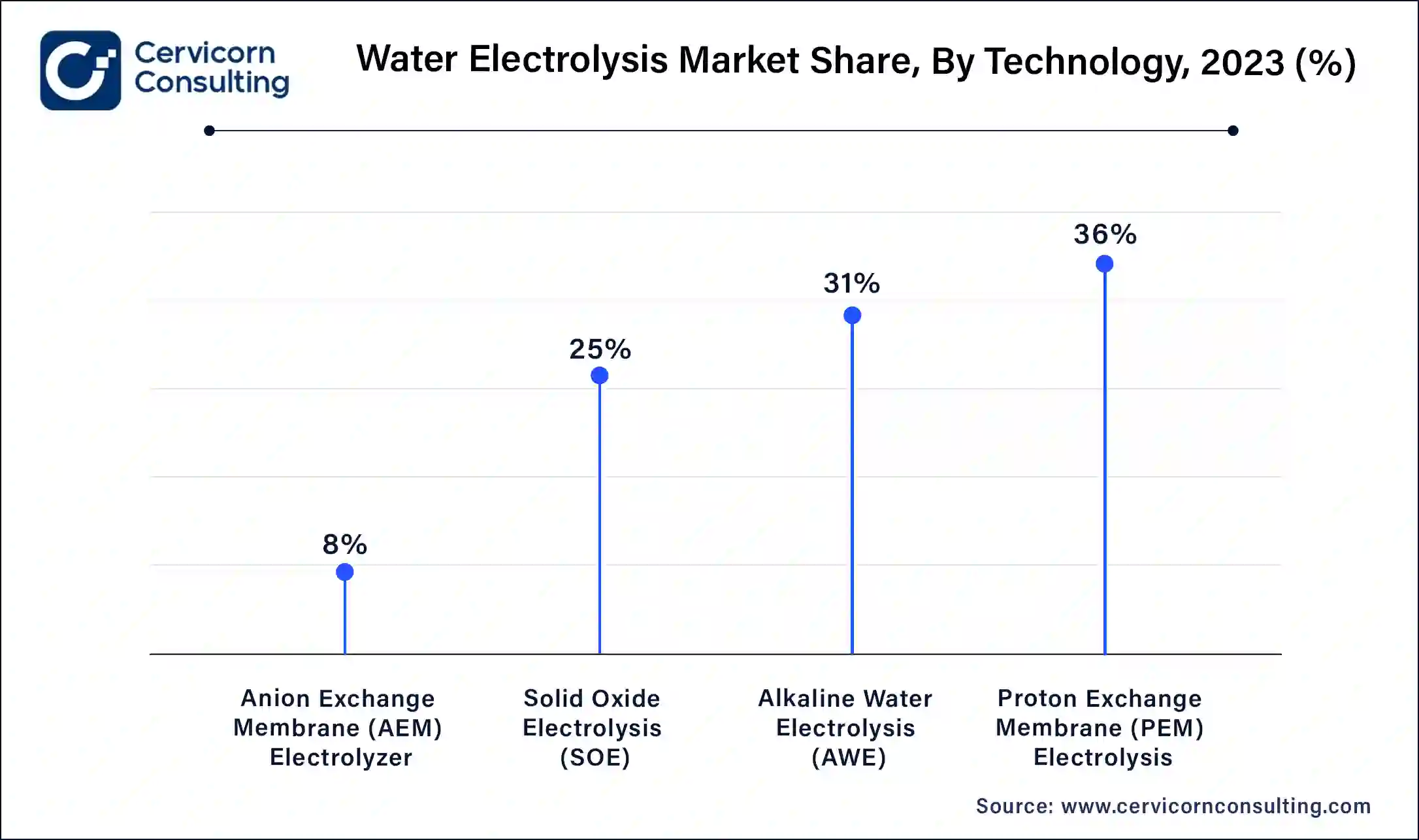 Water Electrolysis Market Share, By Technology, 2023 (%)